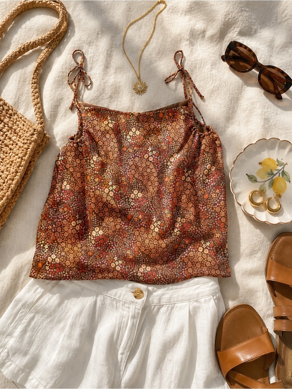 Garage Floral Brown Multi Tie-Shoulder Cami